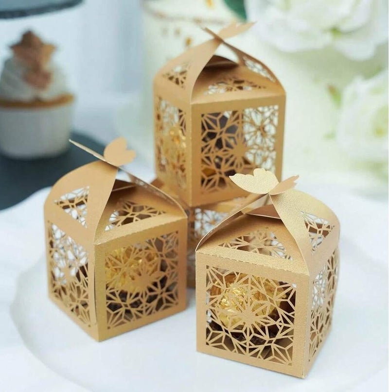 Eid giveaway gift boxes elegant oriental gold design with butterfly lid 25 pieces for sweets and presents - Image 1